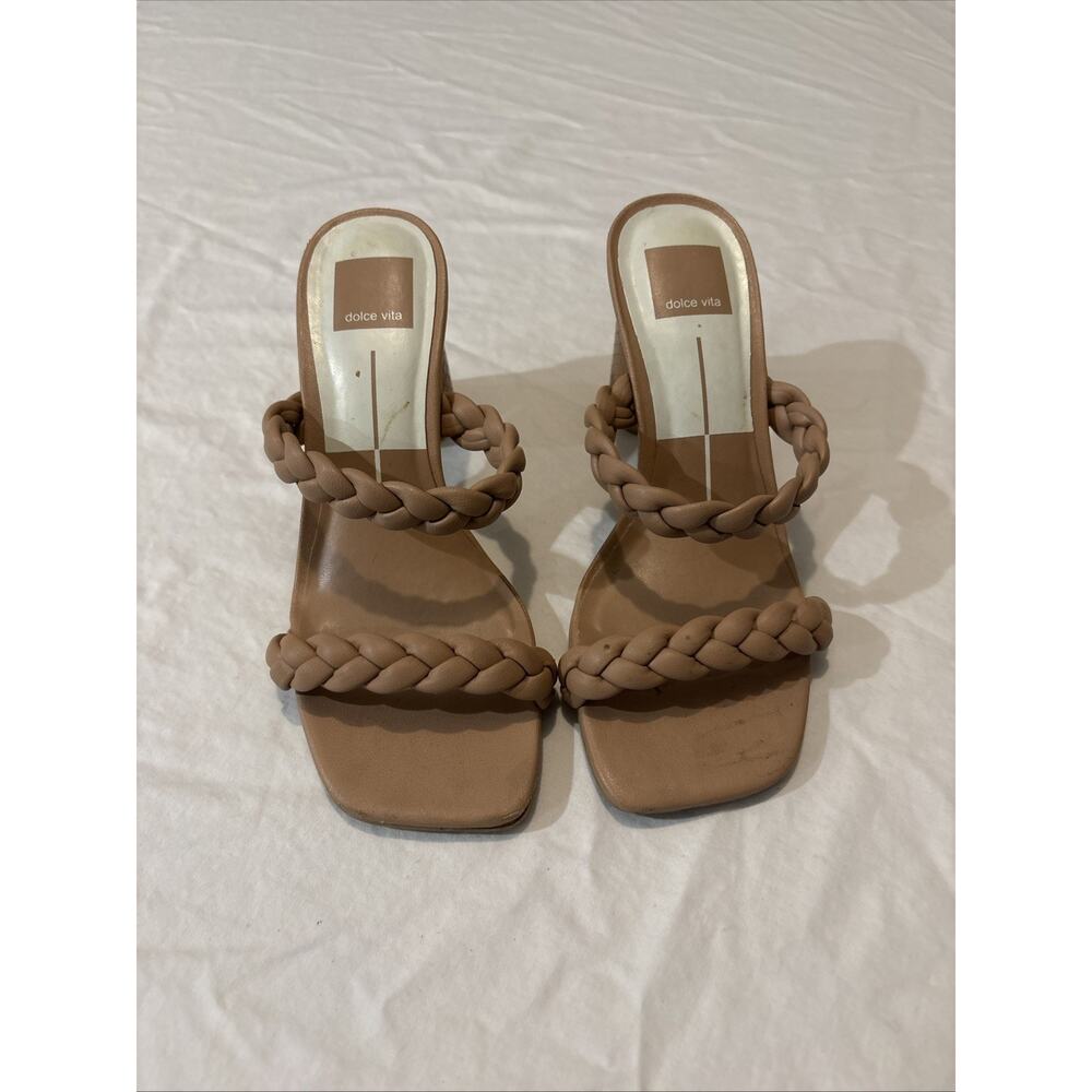 Dolce Vita Womens Size 6 Leather Textured Braided Straps Square Toe Block Heels